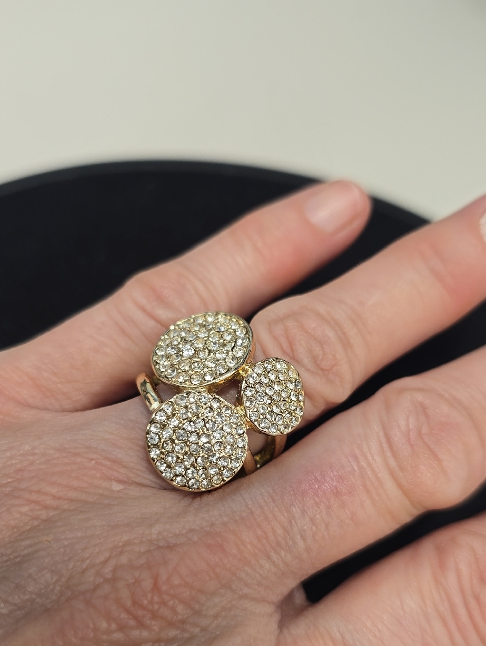 Gold Crystal Pavé Triple Disk Statement Ring